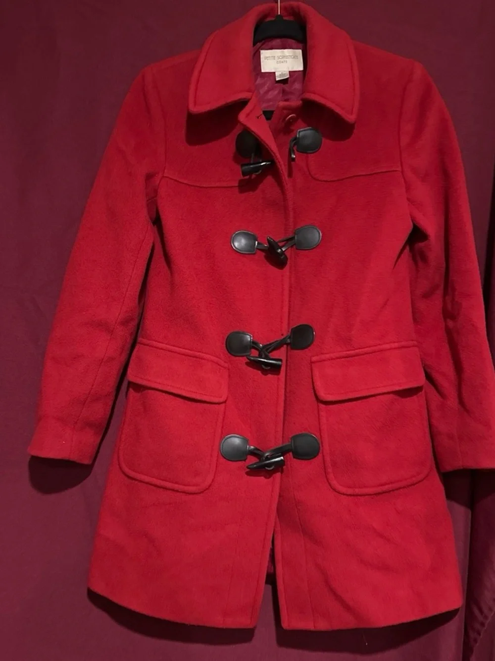 Petite Sophisticate Red Toggle Pea Coat